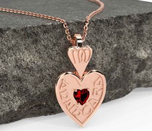 Garnet Rose Gold Irish "My Soul Mate" Heart Necklace