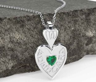 Emerald Silver Irish "My Soul Mate" Heart Necklace