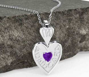 Amethyst White Gold Irish "My Soul Mate" Heart Necklace