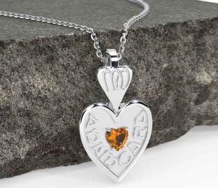 Citrine White Gold Irish "My Soul Mate" Heart Necklace