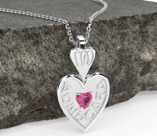 Pink Tourmaline White Gold Irish "My Soul Mate" Heart Necklace