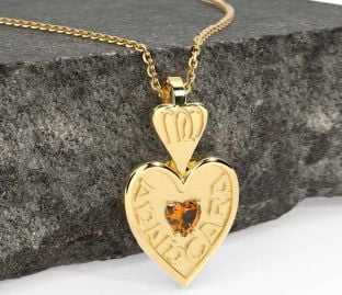 Citrine Gold Irish "My Soul Mate" Heart Necklace