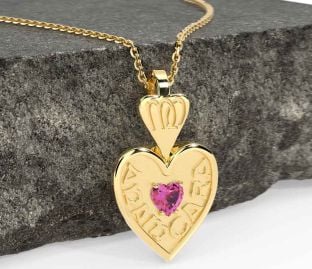 Pink Tourmaline Gold Irish "My Soul Mate" Heart Necklace