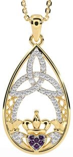 Diamond Alexandrite Gold Silver Claddagh Celtic Trinity Knot Necklace