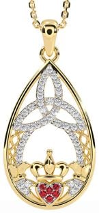 Diamant Rubin Gold Silber Claddagh keltisch Dreieinigkeit Knoten Halskette