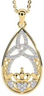 Diamant Goud Claddagh Keltisch Drie-eenheid Knoop Halsketting