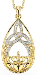 Diamond Gold Silver Celtic Claddagh Trinity Knot Necklace