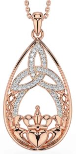 Diamond Rose Gold Celtic Claddagh Trinity Knot Necklace