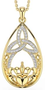 Diamante Oro celtico Claddagh Trinità Nodo Collana