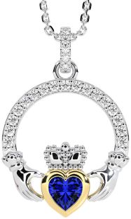 Ladies Sapphire Silver Celtic Trinity knot Ring 