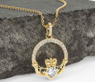 Diamond Gold Silver Claddagh Necklace
