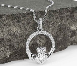Diamond White Gold Claddagh Necklace