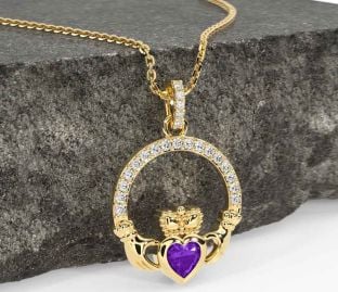 Diamond Amethyst Gold Claddagh Necklace