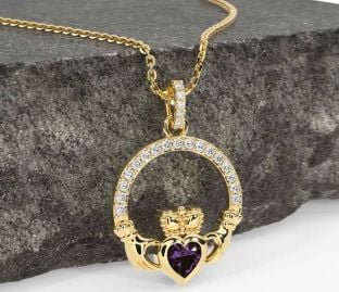Diamond Alexandrite Gold Claddagh Necklace
