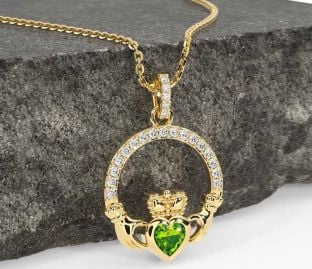 Diamond Peridot Gold Claddagh Necklace