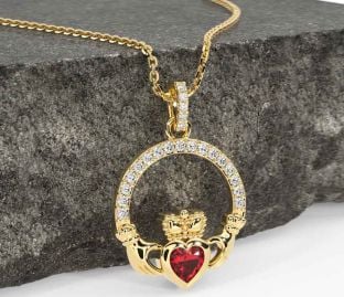 Diamond Ruby Gold Claddagh Necklace