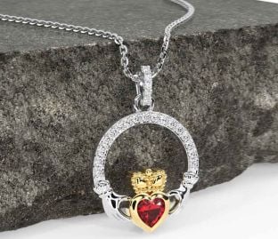 Diamante Rubí Oro Plata Claddagh Collar