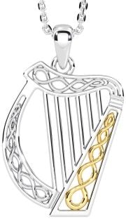 Gold Silver Celtic Irish harp Necklace