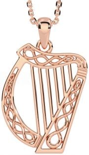 Rose Gold Silver Celtic Irish harp Necklace