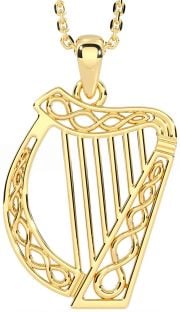 Gold Silver Celtic Irish harp Necklace