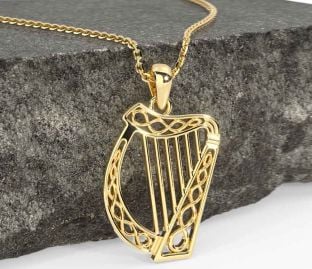 Gold Silver Celtic Irish harp Necklace