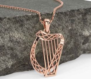 Rose Gold Celtic Irish harp Necklace