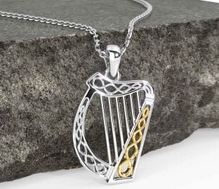 Gold Silver Celtic Irish harp Necklace
