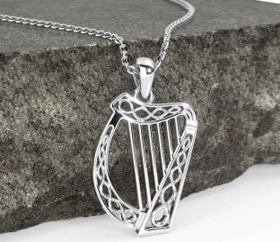 Silver Celtic Irish harp Necklace