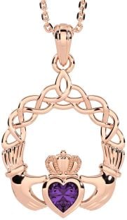 Alexandrite Rose Gold Silver Claddagh Necklace