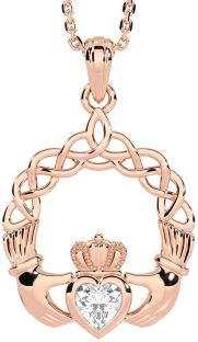 Diamond Rose Gold Silver Claddagh Necklace