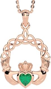 Smaragd Rose Gold Silber Claddagh Halskette