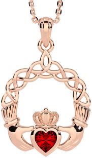 Granat Rose Gold Silber Claddagh Halskette