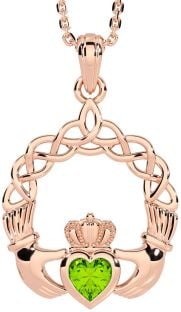 Peridot Rose Gold Silver Claddagh Necklace