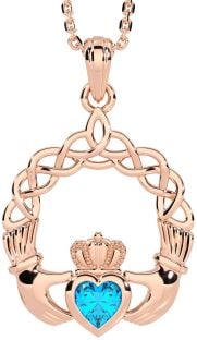 Topaz Rose Gold Silver Claddagh Necklace