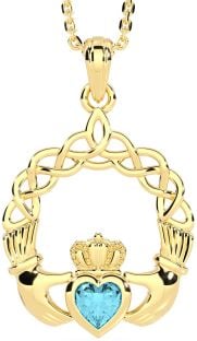 Aquamarine Gold Silver Claddagh Necklace