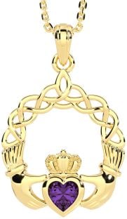 Alexandrite Gold Silver Claddagh Necklace