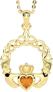 Citrino Oro Argento Claddagh Collana