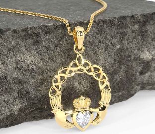 Diamond Gold Silver Claddagh Necklace