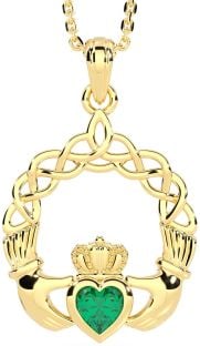 Smeraldo Oro Argento Claddagh Collana