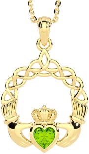 Peridot Gold Silver Claddagh Necklace