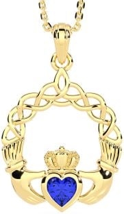 Sapphire Gold Silver Claddagh Necklace