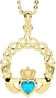 Topaz Gold Silver Claddagh Necklace