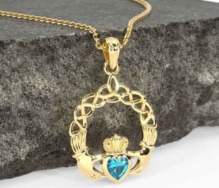 Topaz Gold Silver Claddagh Necklace