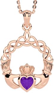 Amethyst Rose Gold Claddagh Necklace