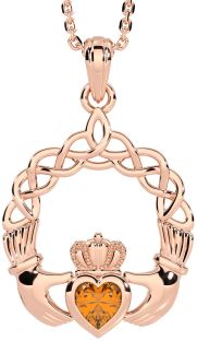 Citrine Rose Gold Claddagh Necklace