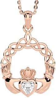 Diamond Rose Gold Claddagh Necklace