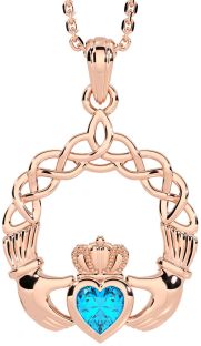 Topaz Rose Gold Claddagh Necklace