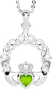 Peridoto Prata Claddagh Colar