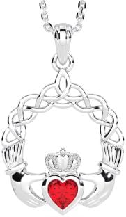 Ruby Silver Claddagh Necklace