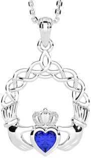 Sapphire Silver Claddagh Necklace